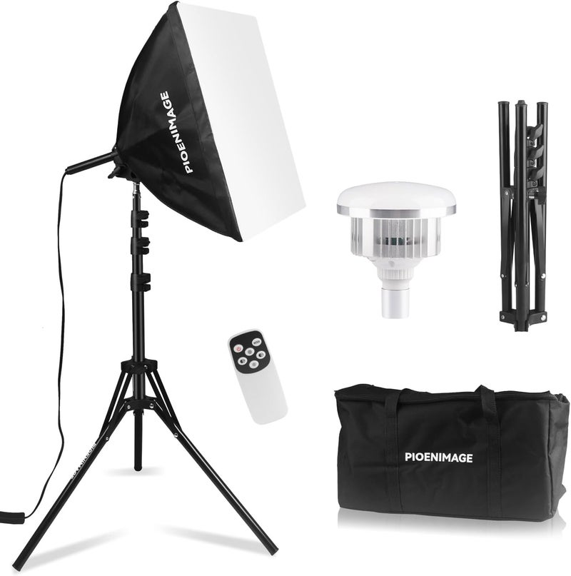 PIOENIMAGE Softbox Lighting Kit, Soft Box Photography Lighting Set with 17in x 17in Softbox, Folding Lighting Tripod, 85W 2700K-6500K LED Bulb, Remote, Studio Lights for Photography, Video Recording - Image 1